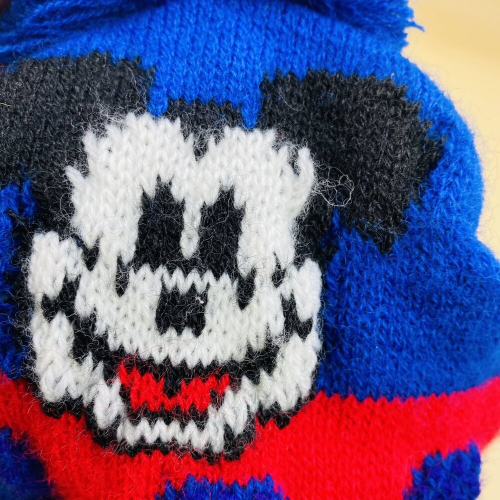 Vintage Garon Mickey Mouse Walt Disney Youth Beanie Cap Hat Pom Pom USA Blue Red - Picture 2 of 11